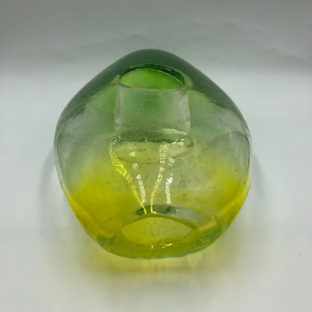 Vintage Ombre Yellow Green Clear Handblown Glass Tabletop Art Vase Décor Indoor